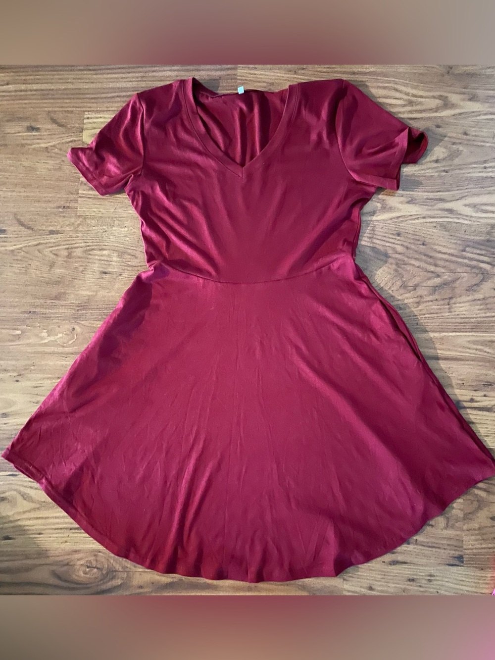 Burgundy Skater V-Neck Short Sleeve Dress